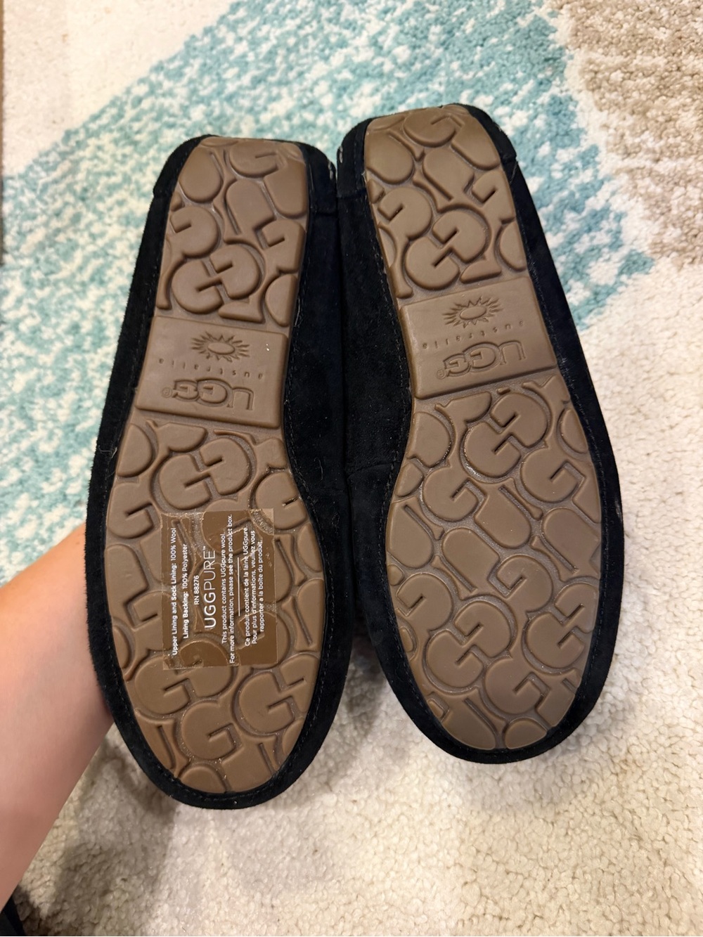 UGG Ansley Black Suede Shearling-Lined Moccasin Slippers - Picture 2 of 3